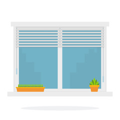Inside a window with shutters and flowers vector flat isolated