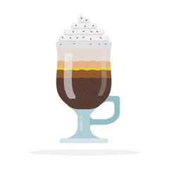 Viennese coffee in a glass cup vector flat isolated