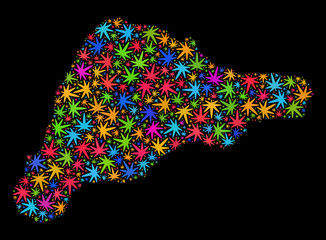 Bright vector marijuana Easter Island map collage on a black background. Concept with bright weed leaves for hemp legalize campaign. Vector Easter Island map is formed with weed leaves.