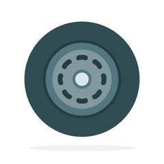 Rubber wheel vector flat material design isolated object on white background.