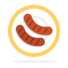 BBQ sausages on a plate vector flat material design isolated object on white background.