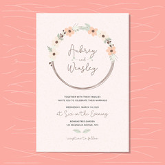 wedding invitation card with floral wreath