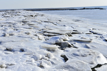 The accumulation of sea ice in the sea