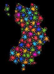 Bright vector marijuana Ko Tao map mosaic on a black background. Concept with bright herbal leaves for marijuana legalize campaign. Vector Ko Tao map is composed with weed leaves.