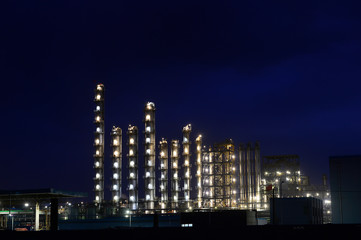Modern factory at night