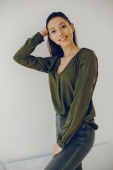 elegant girl in a green blouse