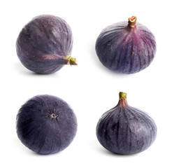 Set of delicious ripe figs on white background