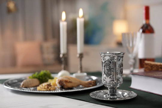 Table Served For Passover (Pesach) Seder Indoors