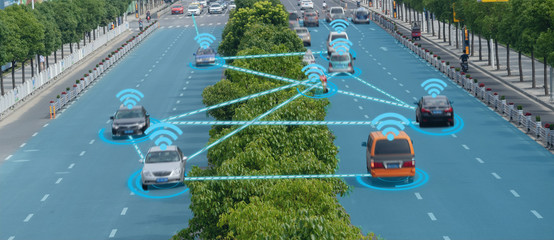 iot smart automotive Driverless car with artificial intelligence combine with deep learning...