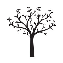 Obraz premium Black Tree with leaves on white background. Vector Illustration.