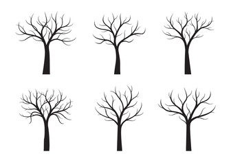 Set of Black Trees without leaves. Vector Illustration.