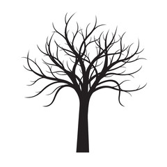 Black naked Tree white background. Vector Illustration.