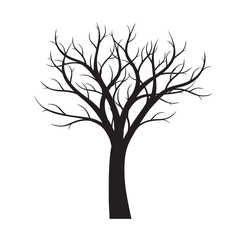 Black naked Tree white background. Vector Illustration.