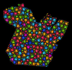 Bright vector cannabis Paral State map collage on a black background. Template with bright herbal leaves for weed legalize campaign. Vector Paral State map is formed of weed leaves.