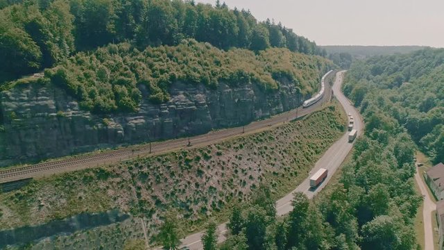 Germany - Drone flight over railway near Geislingen an der Steige