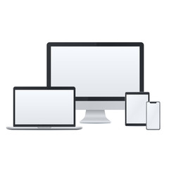 Realistic desktop pc, laptop, tablet pc and smart phone set