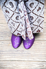 Traditional sandal of Java or Sunda Bridegroom. Footwear color are purple.