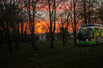 sunset colorful by train