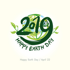Happy Earth Day 2019. April 22. Painted green planet and handwritten template. Vector illustration.