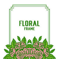 Vector illustration template or greeting card with rose pink floral frames blooms