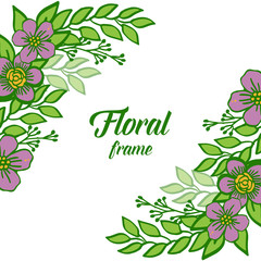 Vector illustration beauty purple flower frames isolated on white backdrop