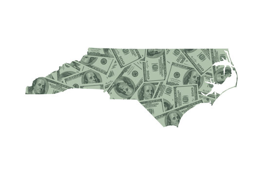 North Carolina Map and Money Concept, Hundred Dollar Bills