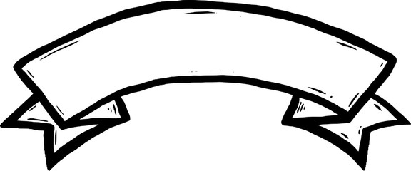 Handdrawn ribbon banner. Black, isolated.