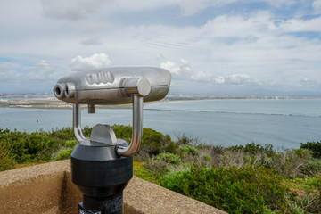 Paid binocular telescope on the tip of the Point Loma Peninsula in San Diego, California, USA....