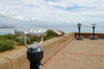 Paid binocular telescope on the tip of the Point Loma Peninsula in San Diego, California, USA....