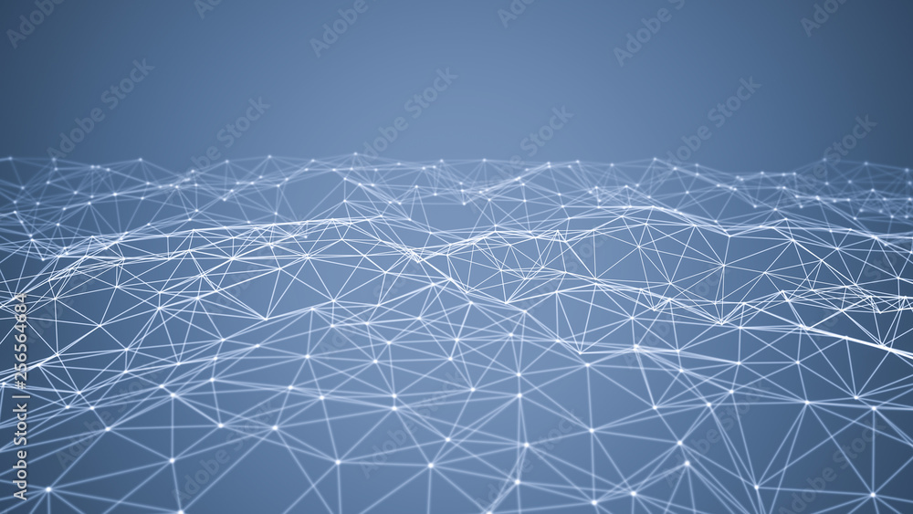 Poster digital data and network connection triangle lines and spheres in futuristic computer technology con
