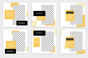 Six Set of Editable minimal modern design banner template. Black and yellow background color with stripe line. Suitable for social media post and web/internet ads. Vector illustration