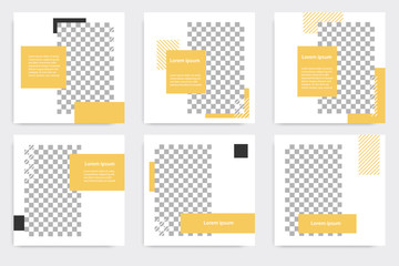 Six Set of Editable minimal modern design banner template. Black and yellow background color with stripe line. Suitable for social media post and web/internet ads. Vector illustration