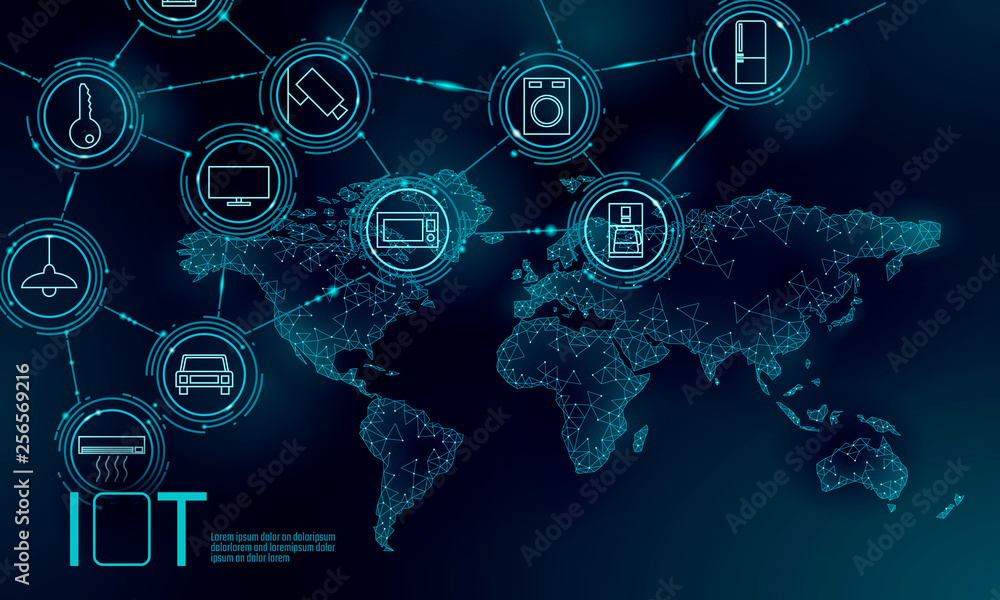 Poster blue space planet earth internet of things icon innovation technology concept. wireless communicatio