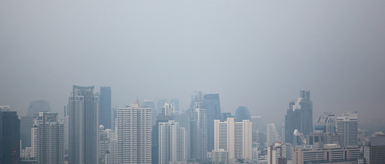 Air pollution of Bangkok city for background. Weather atmosphere covered by fog.