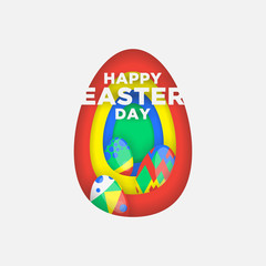 Happy Easter Day with colorful eggs illustration in flat paper art style