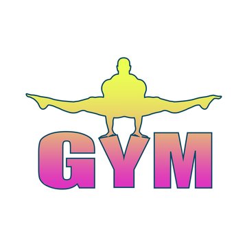 Muscular man outline silhouete on gym word. Bodybuilding relative image