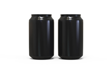 Black blank aluminum can for soda, soft drink, beer, juice and coconut water, mock up template on isolated white background, 3d illustration