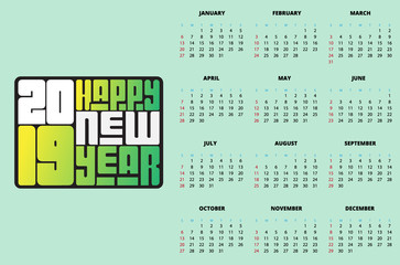 Happy New Year 2019 Minimalist Calendar Vector Design