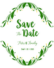 Vector illustration leaf floral frame with template save the date