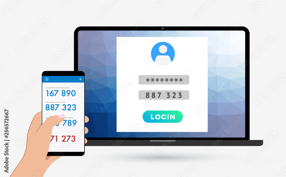 Poster 2-step authentication, two steps verification sms code password concept. secure and reliable access 