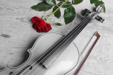 Fototapeta premium Violin and red rose