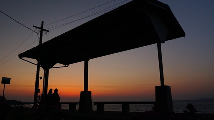 下灘駅の夕日