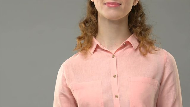Sign language interpreter saying yes, teacher showing words in asl, tutorial