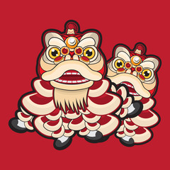 Lion dance with chinese new year greeting isolated in solid color background