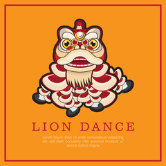Lion dance with chinese new year greeting isolated in solid color background