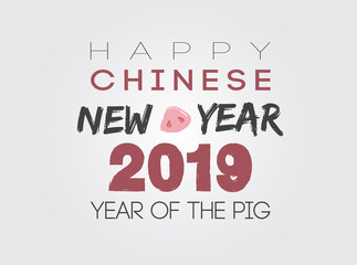 Happy Chinese Lunar New Year 2019 Year of The Pig, Animal Zodiac Flat Vector Illustration