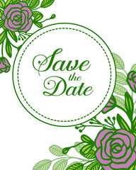 Vector illustration beauty purple rose flower frame with romantic invitation card