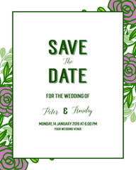 Vector illustration marriage invitation card with shape purple rose flower frame