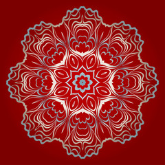 Round Mandala. For Coloring Book, Greeting Card, Invitation, Tattoo. Anti-Stress Therapy Pattern. Vector Illustration. Silver, red color