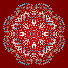 Round Mandala. For Coloring Book, Greeting Card, Invitation, Tattoo. Anti-Stress Therapy Pattern. Vector Illustration. Silver, red color